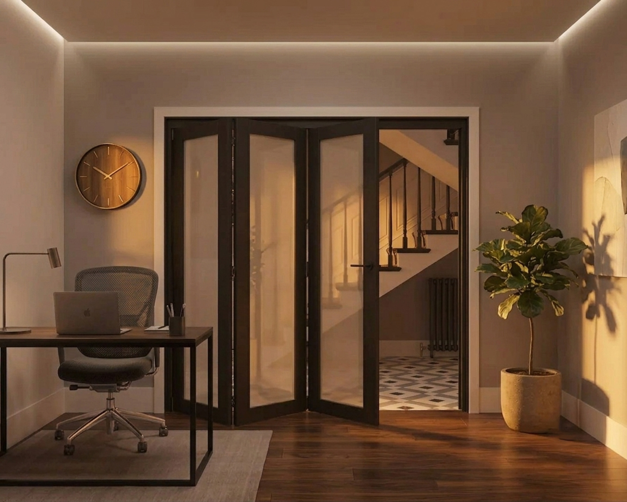 Contemporary Heritage Bifolds Frosted Glazing Pre-finished Black Door